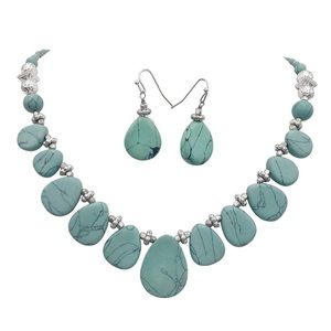 Light Turquoise Stone Teardrop Flair Necklace Set